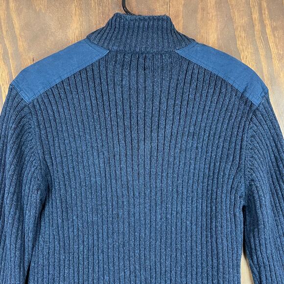 Field & Stream Mens Sweater Blue Heavy Knit Reinforced Shoulders 1/4 Zip Large - Picture 12 of 13